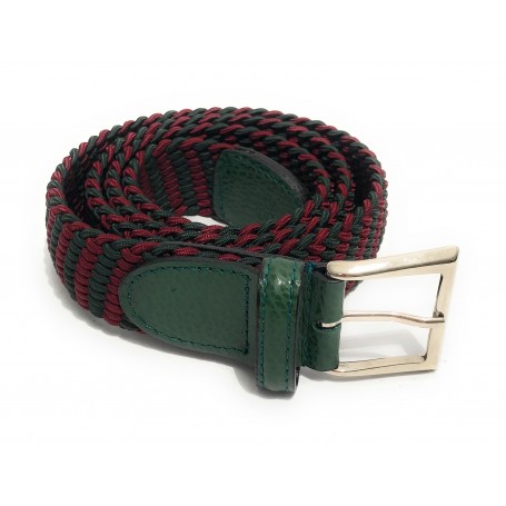 Cinta in cotone elastico spinato e pelle verde/ rosso A22EL07