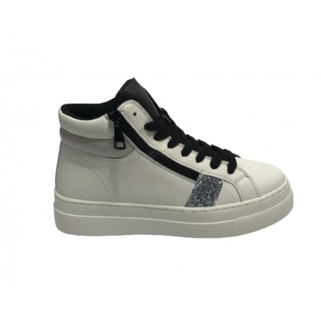 Scarpe donna Gold&gold sneaker alto ecopelle bianco/ nero con glitter D23GG12 GB548