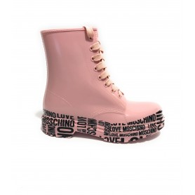 Scarpe donna Moschino anfibio pvc Marta rosa lucido multilogo D23MO16 JA24273