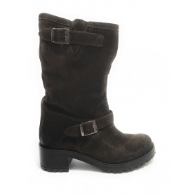 Scarpe donna Elite stivale biker fondo carrarmato pelle scamosciata testa di moro D21EL03
