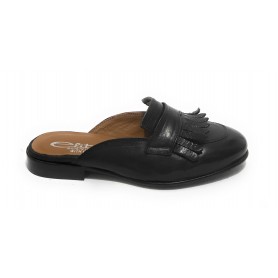 Scarpe donna Elite sabot con frange in pelle colore nero DS21EL04