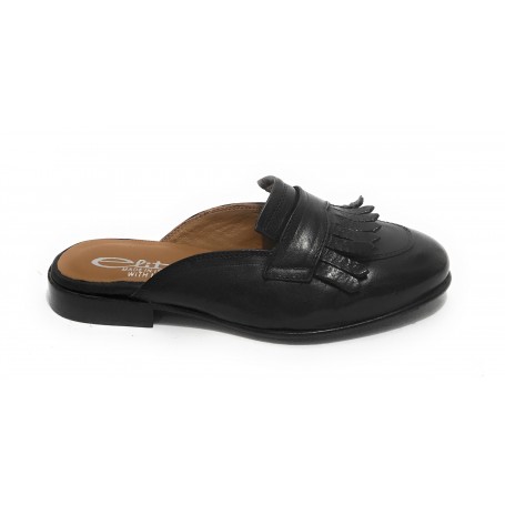 Scarpe donna Elite sabot con frange in pelle colore nero DS21EL04