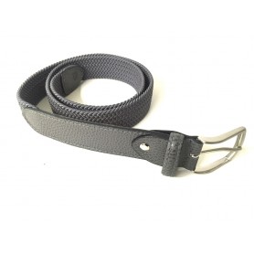 CINTURA DA UOMO ZERBINI COTONE ELAST. E PELLE GRIGIO E FIBBIA SILVER A15ZE03