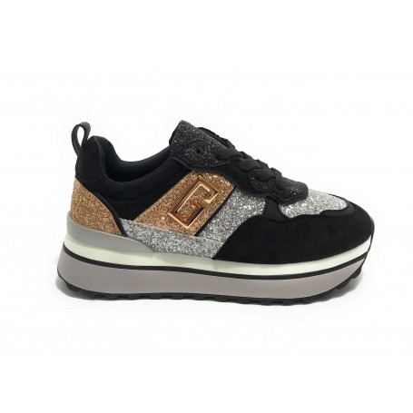 Scarpe donna sneaker Gold&gold ecopelle / glitter nero D23GG32 GB521