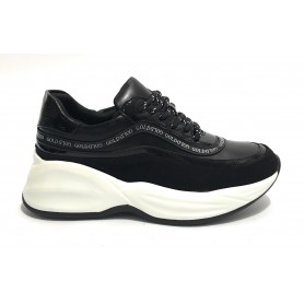 Scarpe donna sneaker running con zeppa Gold&gold ecopelle nero D20GG10