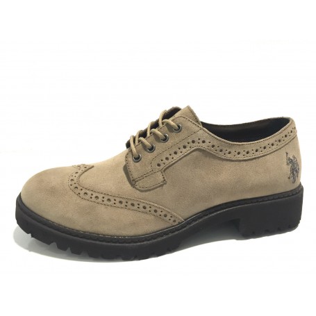 SCARPE DONNA US POLO FRANCESINA IN CAMOSCIO TAUPE  DOPPIO  CARRARMATO  D16UP04