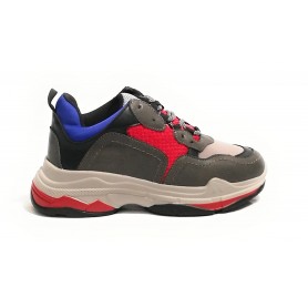 SCARPE SNEAKER ZEPPA GOLD&GOLD DONNA ECOPELLE E TESSUTO GRIGIO/ROSSO/BLU D19GG10