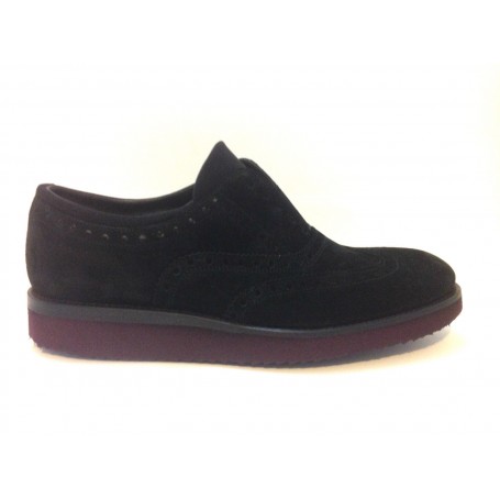 Scarpe uomo Barracuda brogue scamiciata velour nero con zeppa melanzana U14BA04