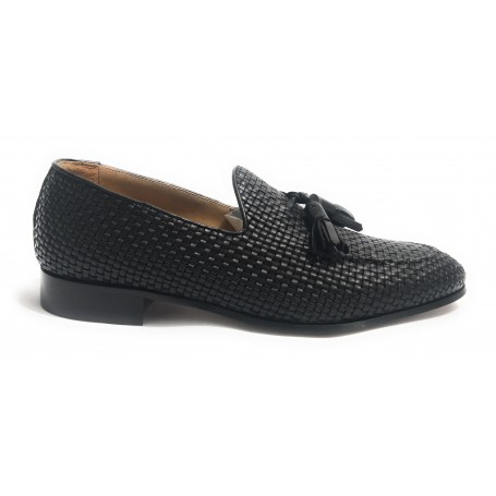 SCARPE UOMO BEN.TER MOCASSINO IN PELLE INTRECCIATA A MANO COL. NERO US19BT02