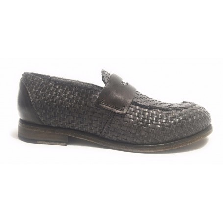 SCARPE UOMO CAVALLINI MOCASSINO F.CUOIO PELLE INTRECCIATA A MANO GREY US17CA04