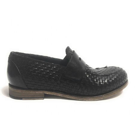 SCARPE UOMO CAVALLINI MOCASSINO F.CUOIO PELLE INTRECCIATA A MANO NERO US17CA06