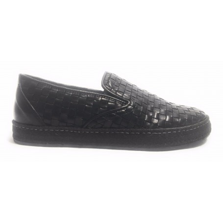 SCARPE UOMO CAVALLINI SLIPON ARTIGIANALE PELLE INTRECCIATA A MANO NERO  US17CA01