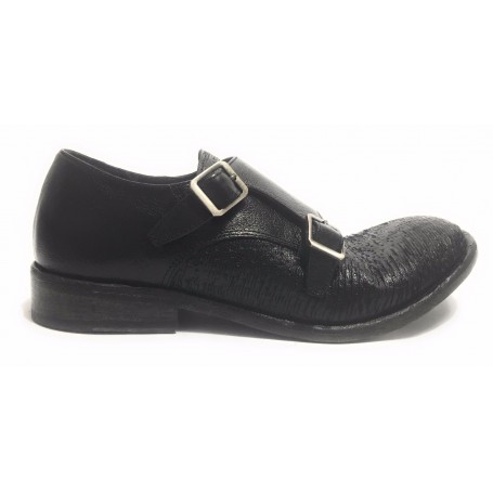 SCARPE UOMO ERNESTO DOLANI DOPPIA FIBBA PELLE NERO E TEJUS ARTIGIANALE US17ED05