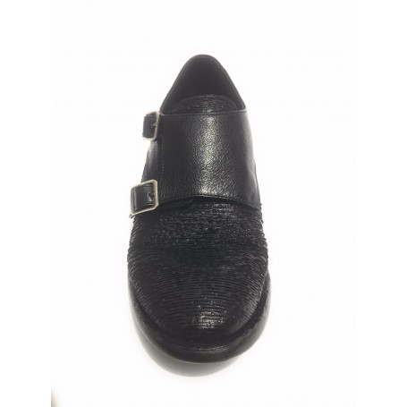 SCARPE UOMO ERNESTO DOLANI DOPPIA FIBBA PELLE NERO E TEJUS ARTIGIANALE US17ED05