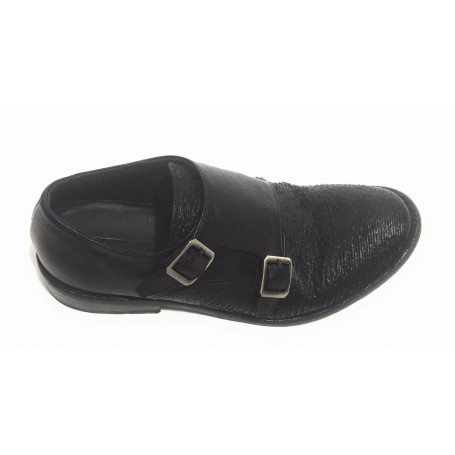 SCARPE UOMO ERNESTO DOLANI DOPPIA FIBBA PELLE NERO E TEJUS ARTIGIANALE US17ED05
