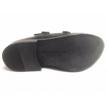 SCARPE UOMO ERNESTO DOLANI DOPPIA FIBBA PELLE NERO E TEJUS ARTIGIANALE US17ED05