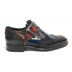 Scarpe uomo Harris con fibbia in pelle stampa cocco marrone/ rosso/ shade blu U17HA124