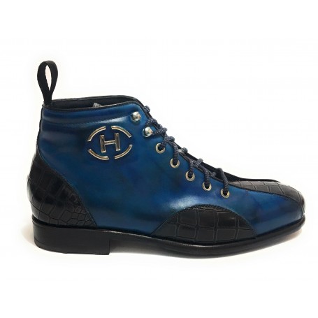 Scarpe uomo Harris polacchino blu cobalto/marrone fondo calcetto U17HA129