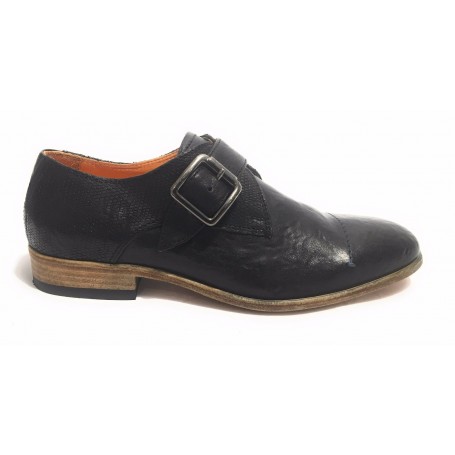 Scarpe uomo Lorenzi con fibbia in pelle burrattata safari nero US17LO03