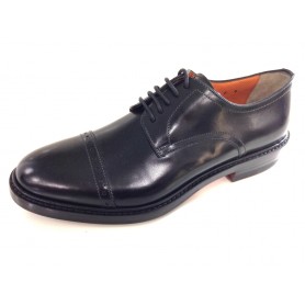 SCARPE UOMO SANTONI DERBY BRIGHT NERO FONDO CUOIO PUNTA TONDA FATTE A MANO 10