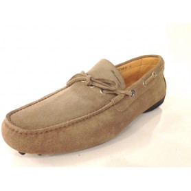 SCARPE UOMO SANTONI MOCASSINO  SPORTIVO PELLE SCAMOSCIATA BEIGE FIOCCHETTO  S 80