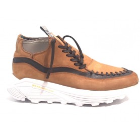 SCARPE UOMO WTG BY YAB SNEAKER ALTA  NABUK MARRONE E MORO  ARTIGIANALE U17YA07