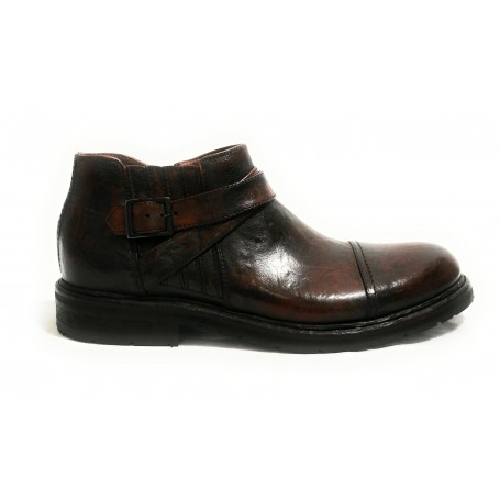 Stivaletto biker Lorenzi uomo in pelle burrattata marrone sfumato hand made U19LO02