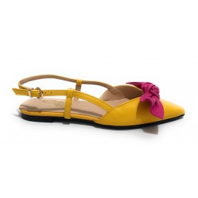 Scarpe donna Elite sabot con tallone aperto a punta in pelle color giallo/ fuxia DS22EL07 4525