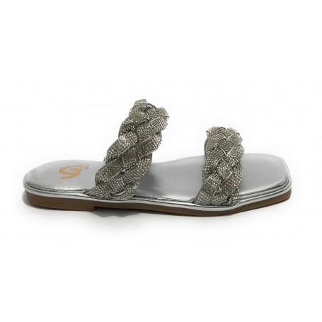 Scarpe donna Gold&gold ciabatta in ecopelle con strass silver DS23GG53 GP23-476