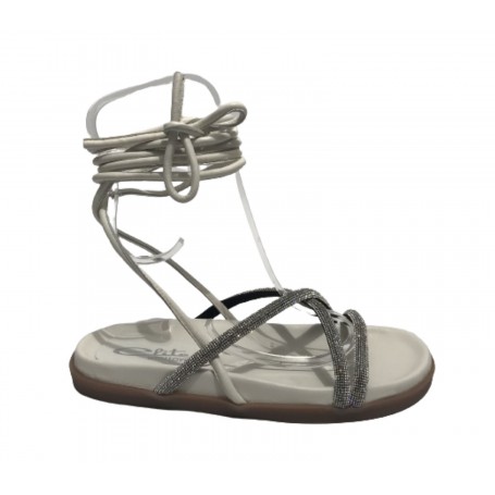 Scarpe donna  sandalo in pelle nappa bianco con strass DS23EL10 302