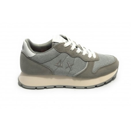 Sneaker running Sun68 Ally glitter textile in suede grigio/ tessuto argento donna DS24SU07 Z34203