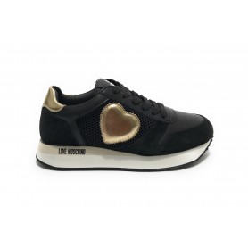 Scarpe Love Moschino sneaker thunder 30 in pelle/ mesh nero / platino DS24MO19 JA15493