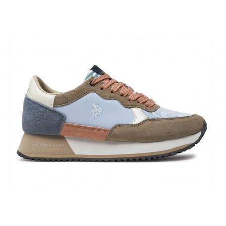Scarpe US Polo Donna sneaker Sacha002 in suede/ textile light blu/ beige DS24UP09