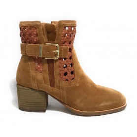 Scarpe donna CAFèNOIR tronchetto in pelle scamociata a intreccio con fibbia marrone DS24CN03 EN6003