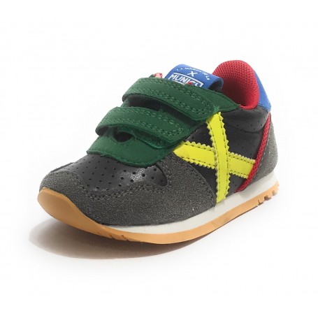 Scarpe bambino Munich Baby Massana sneaker con strap in suede grigio/ multicolor Z21MU13