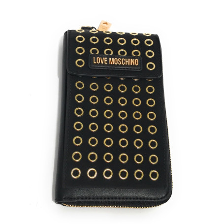Portafoglio donna Love Moschino zip around porta telefono ecopelle nero A25MO02 JC5628PP1LLH100A
