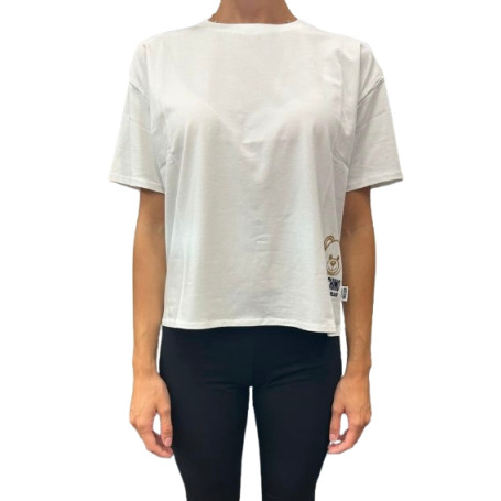 T-shirt cropped donna Moschino bianco con stampa bear E25MO09 V6A0701 4406 0001
