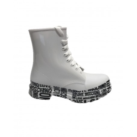 Scarpe donna Moschino anfibio pvc Marta bianco lucido multilogo D23MO17 JA24273