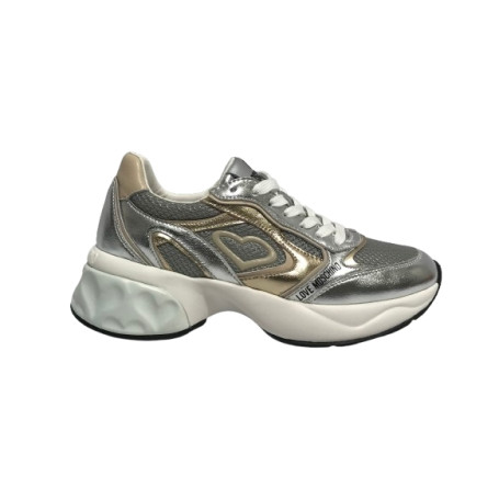 Scarpe Love Moschino sneaker Crystal60 in pelle/ mesh argento/ platino/ beige DS25MO01 JA15296G1MIQG90A