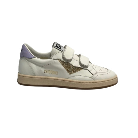 Sneaker 2B12 Miniplay-128 con strap pelle bianco/platino/lilla ZS25QB06