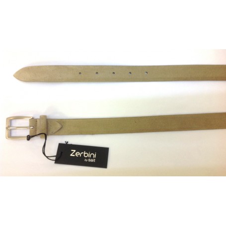CINTA ZERBINI IN CAMOSCIO TAUPE CON FIBBIA CROMATA E SATINATA A VITE H. 2,5 CM