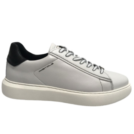 Scarpe uomo Ambitious 11677 sneakers in pelle bianco/ nero fondo alto US23AM02