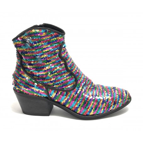 SCARPE DONNA GIO+ STIVALETTO TEXANO IN PELLE CON PAILLETTES MULTICOLOR DS19GI03