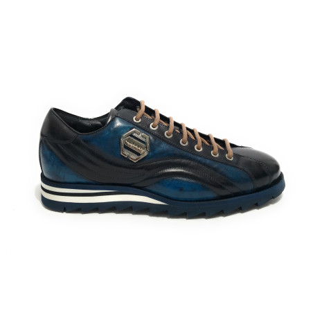 Scarpe uomo Harris sneaker pelle blu tamponato U17HA198 3895