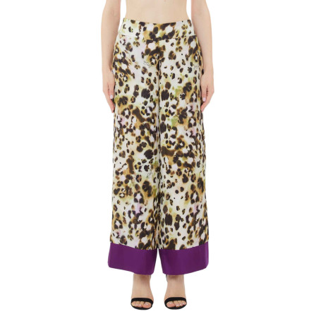 Pantalone donna Liu Jo in raso stampato animalier vert ES25LJ45 VA5143 TS806 M9146