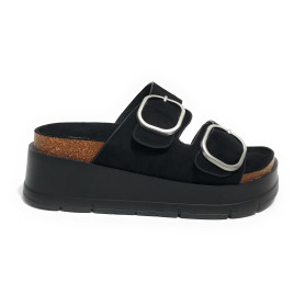 Sandalo donna Gold&gold  slipper con zeppa nero DS25GG67 GW412