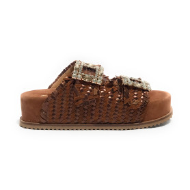 Scarpe donna sandalo/ciabatta in pelle colore marrone DS25EL08 4000