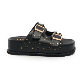 Scarpe donna sandalo/ciabatta in pelle colore nero DS25EL09 4040