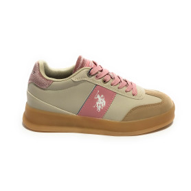 Scarpe US Polo Donna sneaker pelle Campy 005 in beige/ pink D26UP01