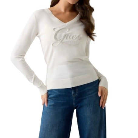 Maglione donna Guess con strass logo white ES26GU32 W6RR50Z2NQ2
